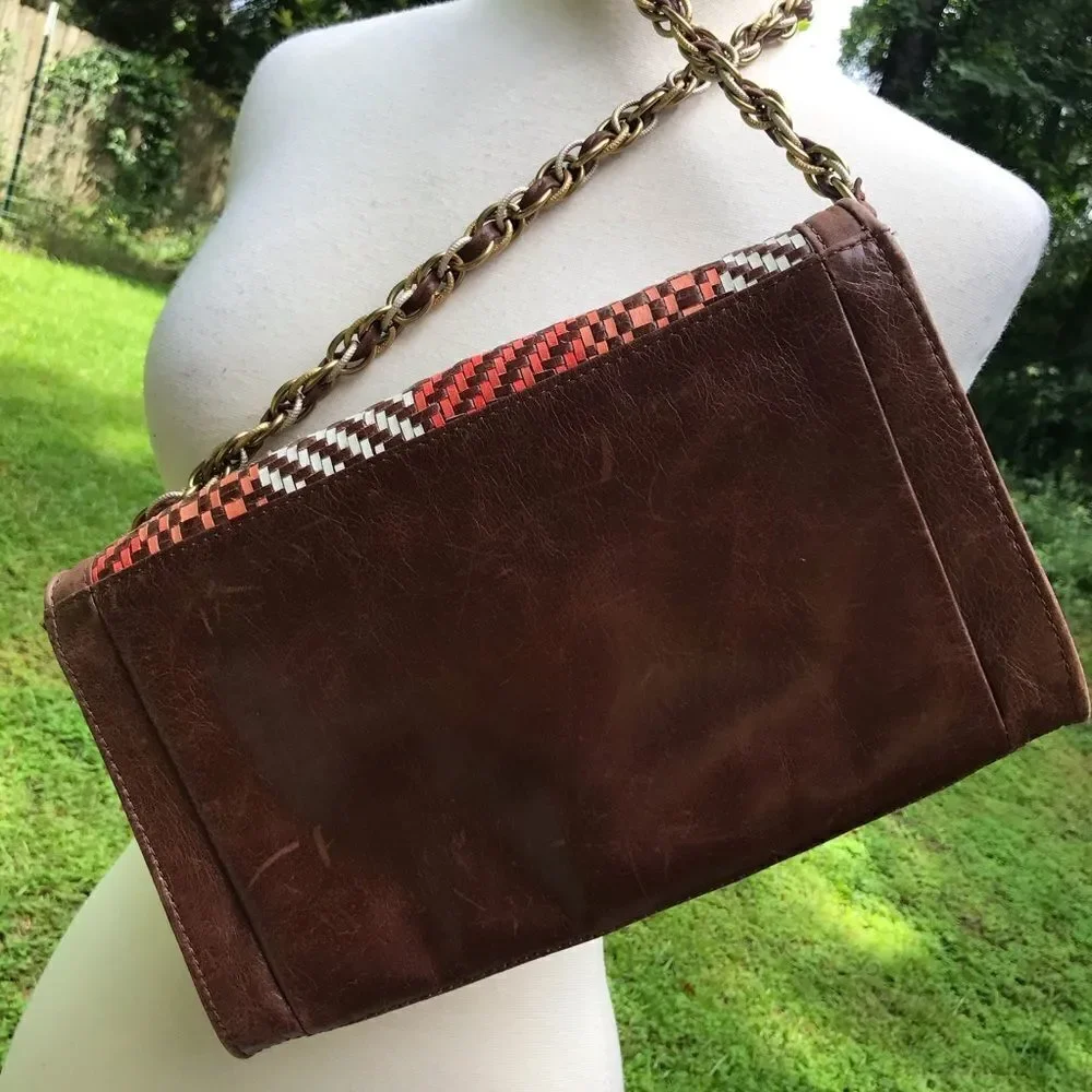 Elliott Lucca Womens Woven Leather Envelope Purse